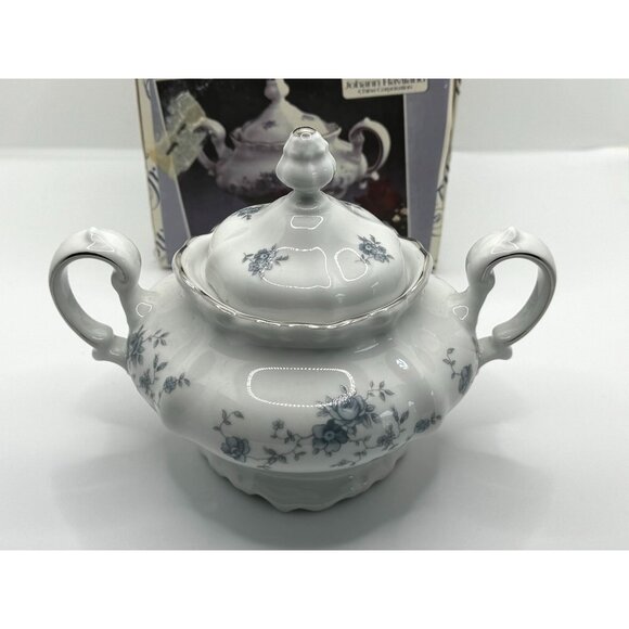 Johann Haviland Traditions Blue Garland Pattern Sugar Bowl With Lid Fine Porcela - Picture 11 of 12